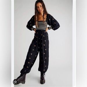 Free people dahlia embroided jumpsuit size large